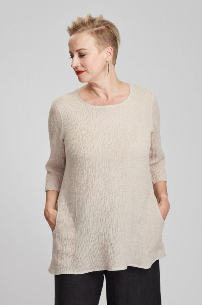 Pellavapaita beige taskuilla